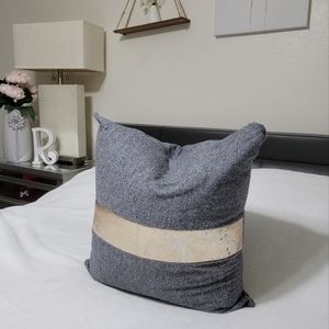 Ralph Lauren 20x20 Decorative Trow Pillow  Gray & Leather Stripe & Goose Insert